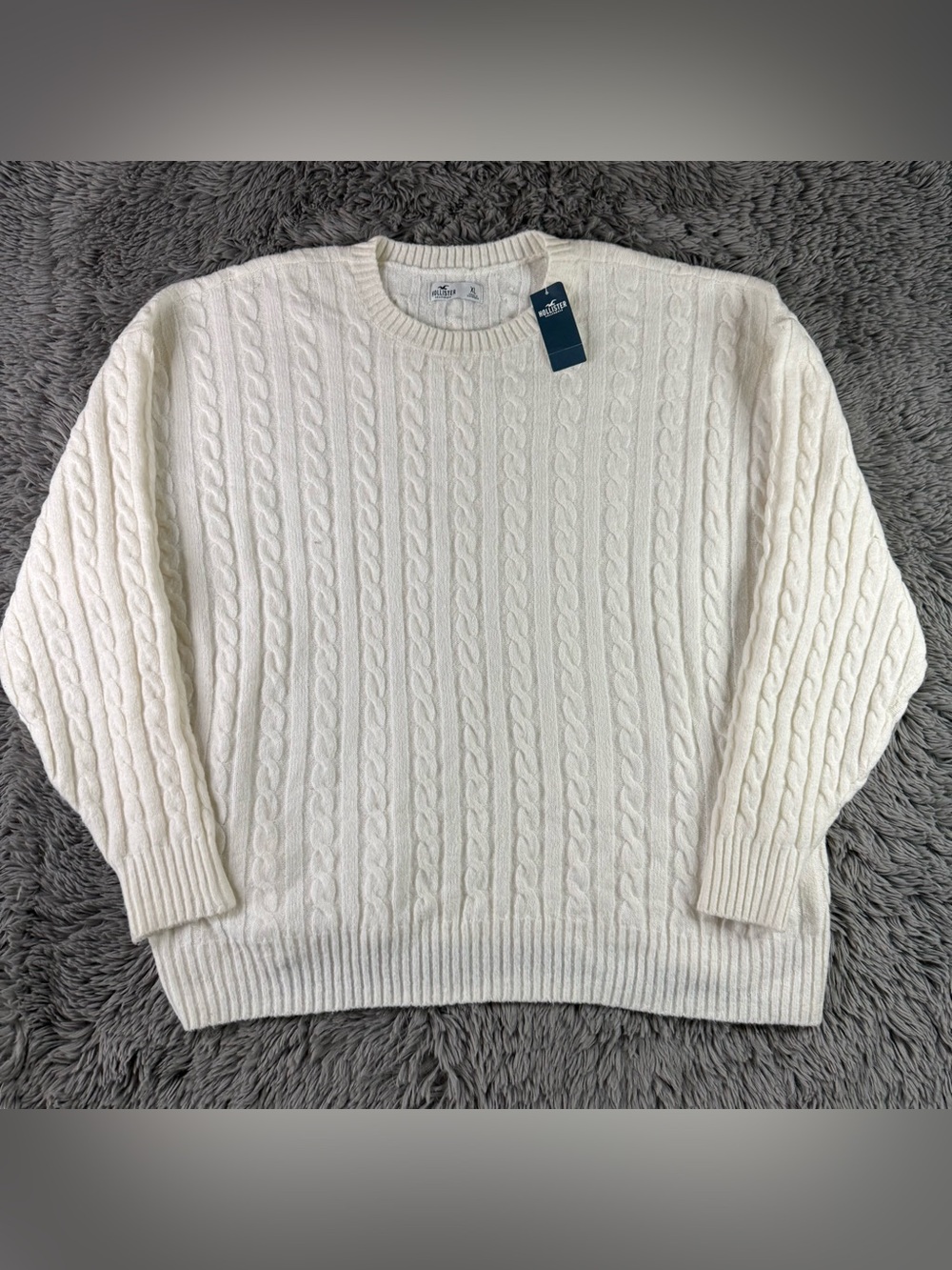 Hollister Women’s XL Cable Knit Sweater Cream Ivory Oversized NWT